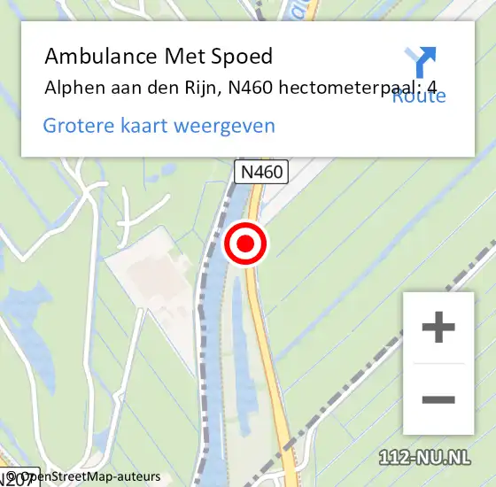 Locatie op kaart van de 112 melding: Ambulance Met Spoed Naar Alphen aan den Rijn, N460 hectometerpaal: 4 op 18 november 2024 19:12