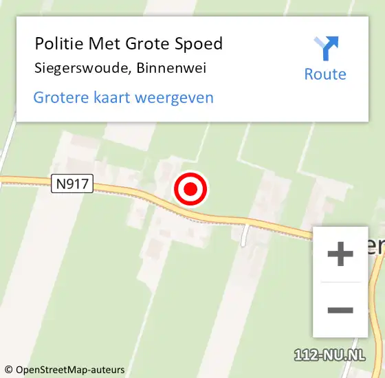 Locatie op kaart van de 112 melding: Politie Met Grote Spoed Naar Siegerswoude, Binnenwei op 18 november 2024 19:21