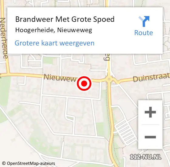 Locatie op kaart van de 112 melding: Brandweer Met Grote Spoed Naar Hoogerheide, Nieuweweg op 18 november 2024 19:24