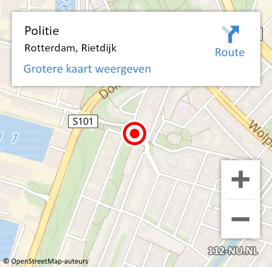 Locatie op kaart van de 112 melding: Politie Rotterdam, Rietdijk op 18 november 2024 19:27