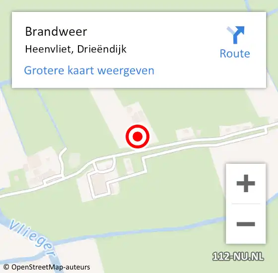 Locatie op kaart van de 112 melding: Brandweer Heenvliet, Drieëndijk op 18 november 2024 19:46