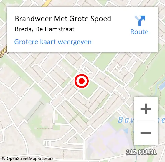 Locatie op kaart van de 112 melding: Brandweer Met Grote Spoed Naar Breda, De Hamstraat op 18 november 2024 19:47