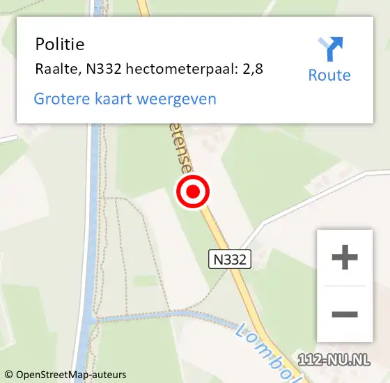 Locatie op kaart van de 112 melding: Politie Raalte, N332 hectometerpaal: 2,8 op 18 november 2024 19:48