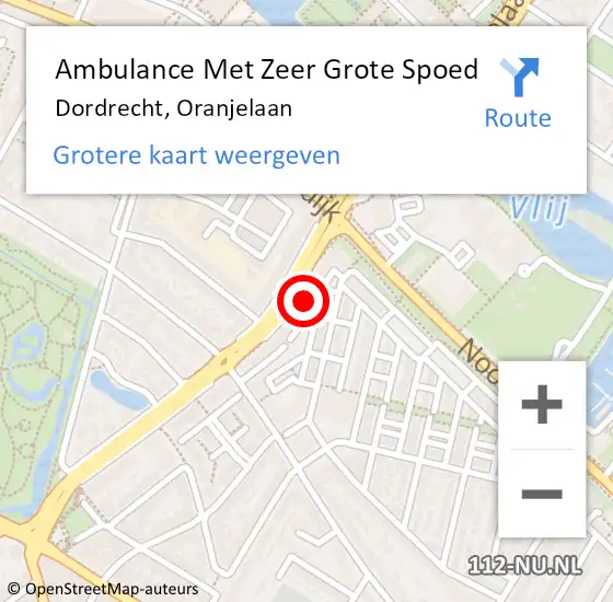 Locatie op kaart van de 112 melding: Ambulance Met Zeer Grote Spoed Naar Dordrecht, Oranjelaan op 18 november 2024 19:51