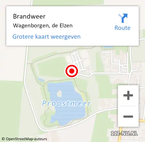 Locatie op kaart van de 112 melding: Brandweer Wagenborgen, de Elzen op 18 november 2024 19:53