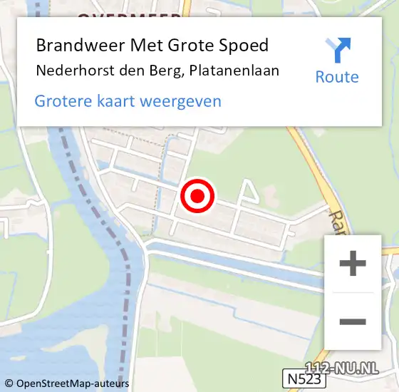 Locatie op kaart van de 112 melding: Brandweer Met Grote Spoed Naar Nederhorst den Berg, Platanenlaan op 18 november 2024 20:16