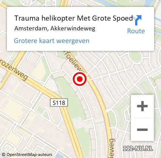 Locatie op kaart van de 112 melding: Trauma helikopter Met Grote Spoed Naar Amsterdam, Akkerwindeweg op 18 november 2024 20:23