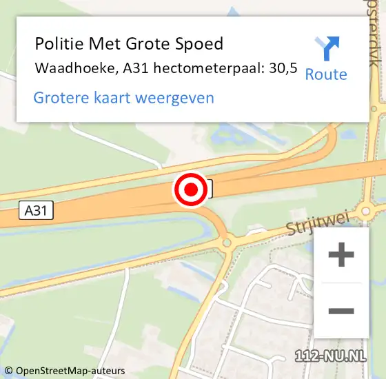 Locatie op kaart van de 112 melding: Politie Met Grote Spoed Naar Waadhoeke, A31 hectometerpaal: 30,5 op 18 november 2024 20:43