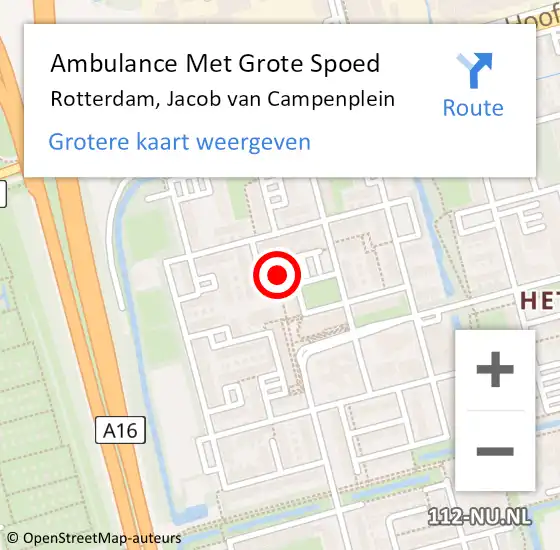 Locatie op kaart van de 112 melding: Ambulance Met Grote Spoed Naar Rotterdam, Jacob van Campenplein op 18 november 2024 21:01