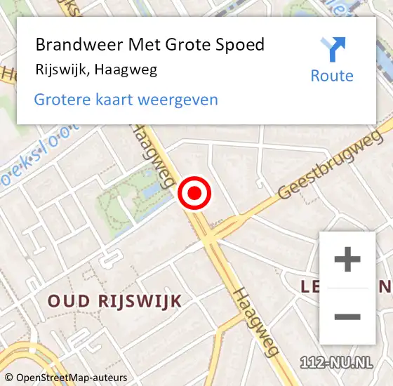 Locatie op kaart van de 112 melding: Brandweer Met Grote Spoed Naar Rijswijk, Haagweg op 18 november 2024 21:04