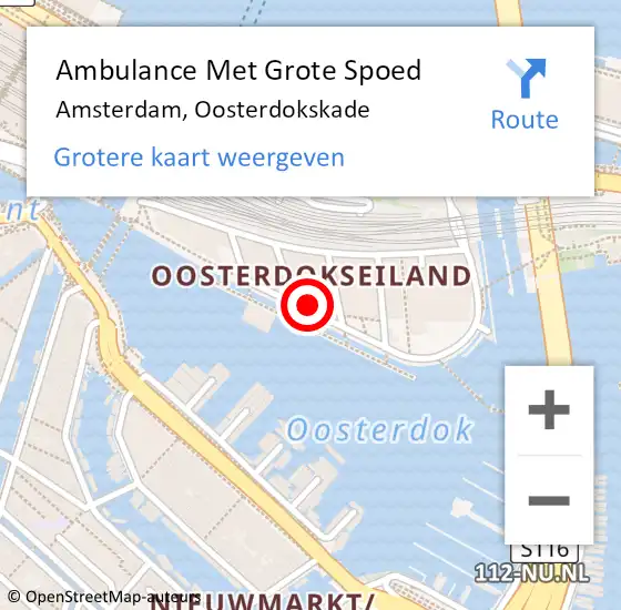 Locatie op kaart van de 112 melding: Ambulance Met Grote Spoed Naar Amsterdam, Oosterdokskade op 18 november 2024 21:53