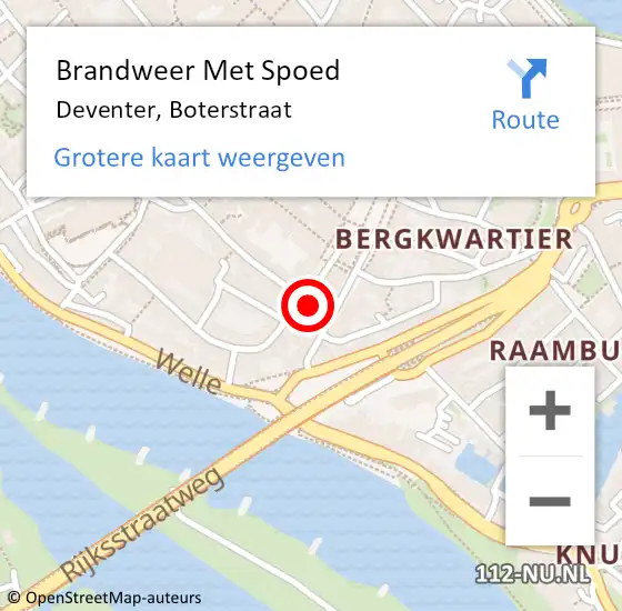 Locatie op kaart van de 112 melding: Brandweer Met Spoed Naar Deventer, Boterstraat op 18 november 2024 22:07