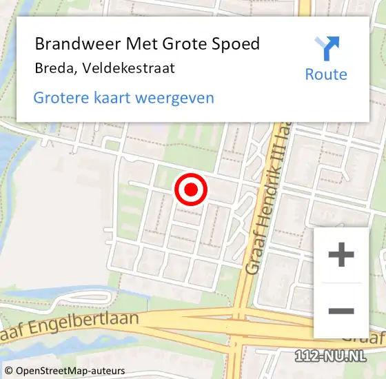 Locatie op kaart van de 112 melding: Brandweer Met Grote Spoed Naar Breda, Veldekestraat op 18 november 2024 22:07