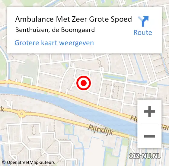 Locatie op kaart van de 112 melding: Ambulance Met Zeer Grote Spoed Naar Benthuizen, de Boomgaard op 18 november 2024 22:08