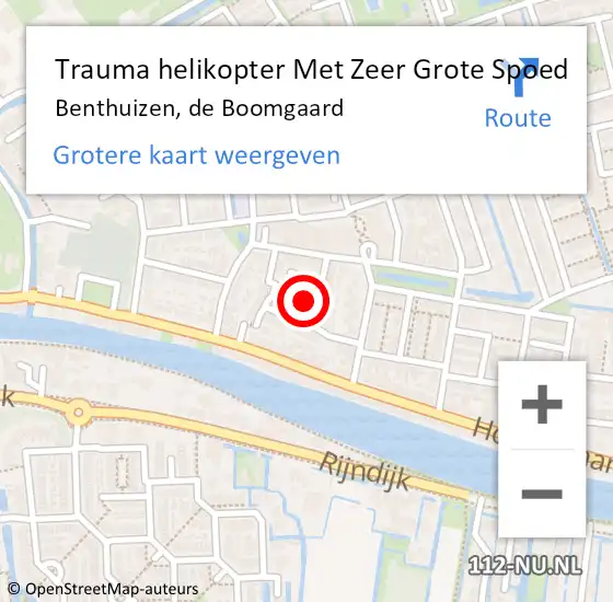 Locatie op kaart van de 112 melding: Trauma helikopter Met Zeer Grote Spoed Naar Benthuizen, de Boomgaard op 18 november 2024 22:09