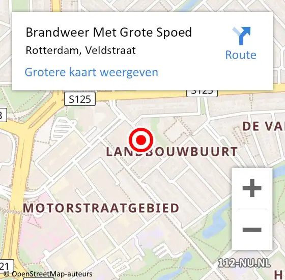 Locatie op kaart van de 112 melding: Brandweer Met Grote Spoed Naar Rotterdam, Veldstraat op 18 november 2024 22:10