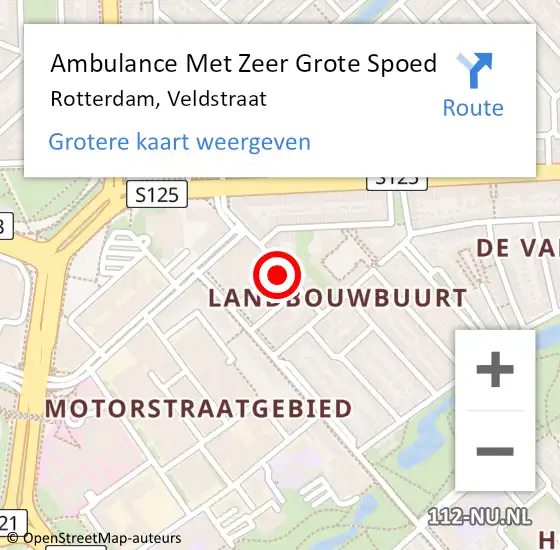 Locatie op kaart van de 112 melding: Ambulance Met Zeer Grote Spoed Naar Rotterdam, Veldstraat op 18 november 2024 22:10