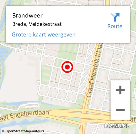 Locatie op kaart van de 112 melding: Brandweer Breda, Veldekestraat op 18 november 2024 22:25