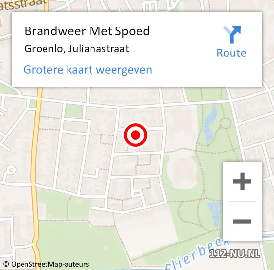 Locatie op kaart van de 112 melding: Brandweer Met Spoed Naar Groenlo, Julianastraat op 18 november 2024 22:27