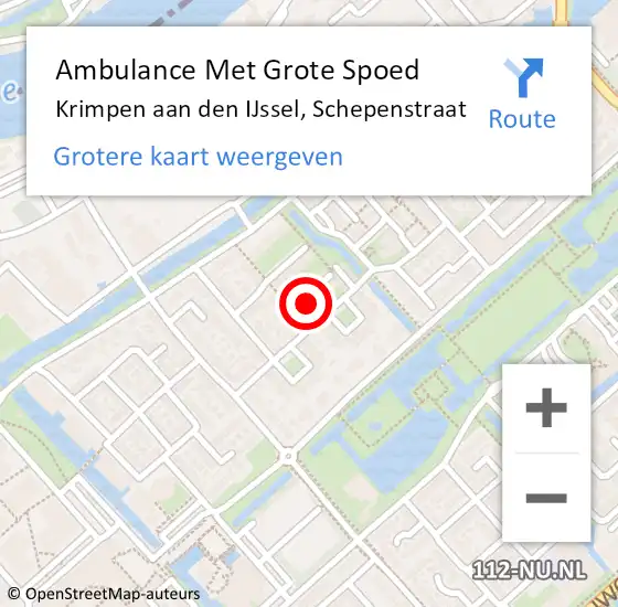 Locatie op kaart van de 112 melding: Ambulance Met Grote Spoed Naar Krimpen aan den IJssel, Schepenstraat op 18 november 2024 22:39