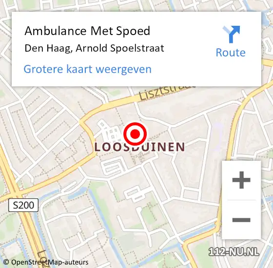 Locatie op kaart van de 112 melding: Ambulance Met Spoed Naar Den Haag, Arnold Spoelstraat op 18 november 2024 22:41