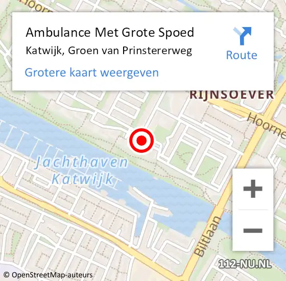 Locatie op kaart van de 112 melding: Ambulance Met Grote Spoed Naar Katwijk, Groen van Prinstererweg op 18 november 2024 22:41