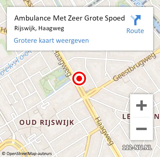 Locatie op kaart van de 112 melding: Ambulance Met Zeer Grote Spoed Naar Rijswijk, Haagweg op 18 november 2024 22:58