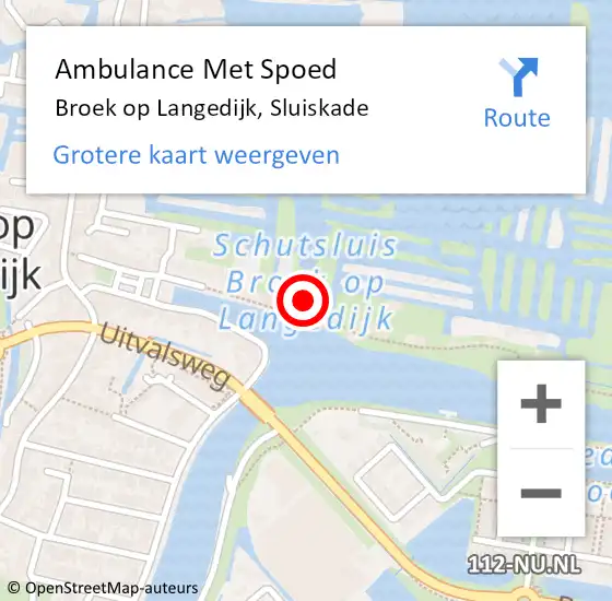 Locatie op kaart van de 112 melding: Ambulance Met Spoed Naar Broek op Langedijk, Sluiskade op 19 november 2024 00:09