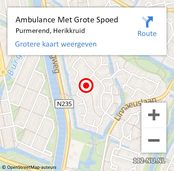 Locatie op kaart van de 112 melding: Ambulance Met Grote Spoed Naar Purmerend, Herikkruid op 19 november 2024 00:18