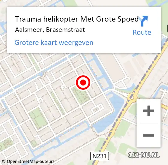 Locatie op kaart van de 112 melding: Trauma helikopter Met Grote Spoed Naar Aalsmeer, Brasemstraat op 19 november 2024 01:13