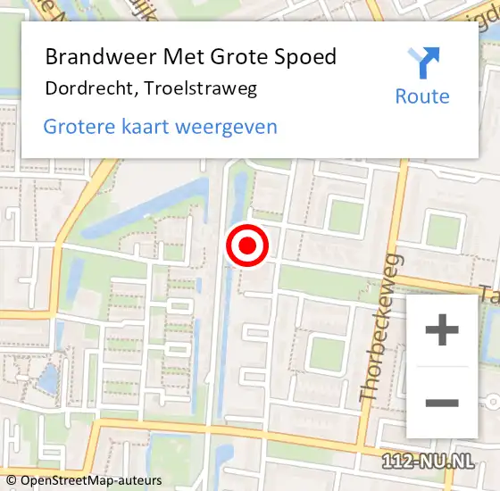 Locatie op kaart van de 112 melding: Brandweer Met Grote Spoed Naar Dordrecht, Troelstraweg op 19 november 2024 01:36