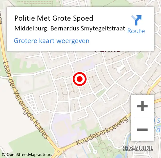 Locatie op kaart van de 112 melding: Politie Met Grote Spoed Naar Middelburg, Bernardus Smytegeltstraat op 19 november 2024 02:03