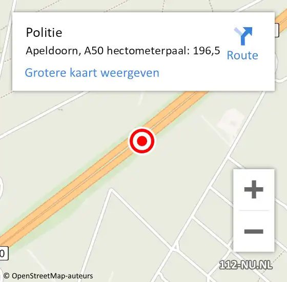 Locatie op kaart van de 112 melding: Politie Apeldoorn, A50 hectometerpaal: 196,5 op 19 november 2024 06:45