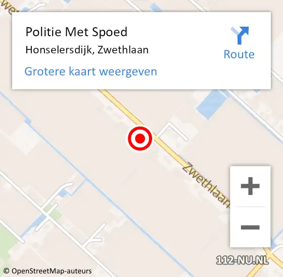 Locatie op kaart van de 112 melding: Politie Met Spoed Naar Honselersdijk, Zwethlaan op 19 november 2024 06:49