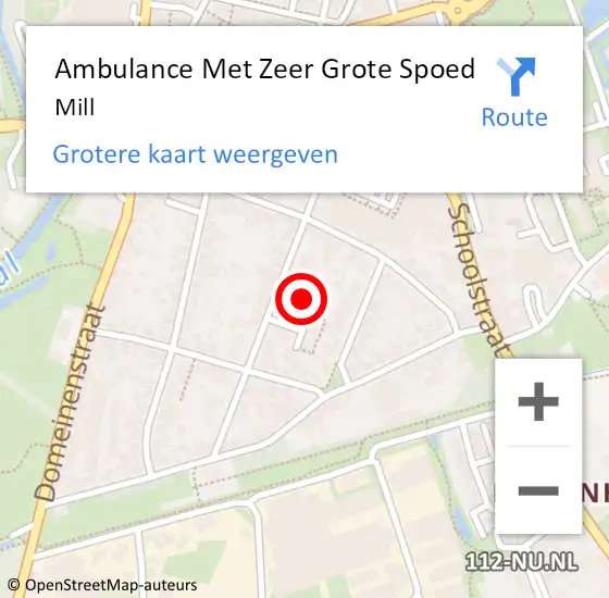 Locatie op kaart van de 112 melding: Ambulance Met Zeer Grote Spoed Naar Mill op 19 november 2024 06:57