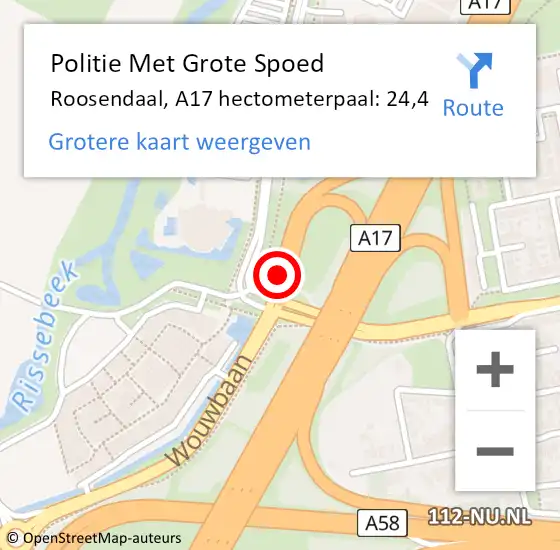 Locatie op kaart van de 112 melding: Politie Met Grote Spoed Naar Roosendaal, A17 hectometerpaal: 24,4 op 19 november 2024 06:58