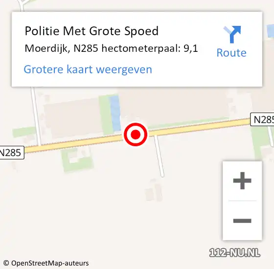 Locatie op kaart van de 112 melding: Politie Met Grote Spoed Naar Moerdijk, N285 hectometerpaal: 9,1 op 19 november 2024 07:06