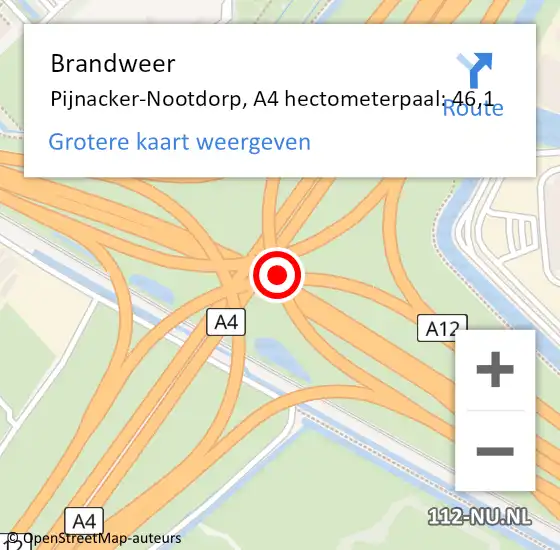 Locatie op kaart van de 112 melding: Brandweer Pijnacker-Nootdorp, A4 hectometerpaal: 46,1 op 19 november 2024 07:53