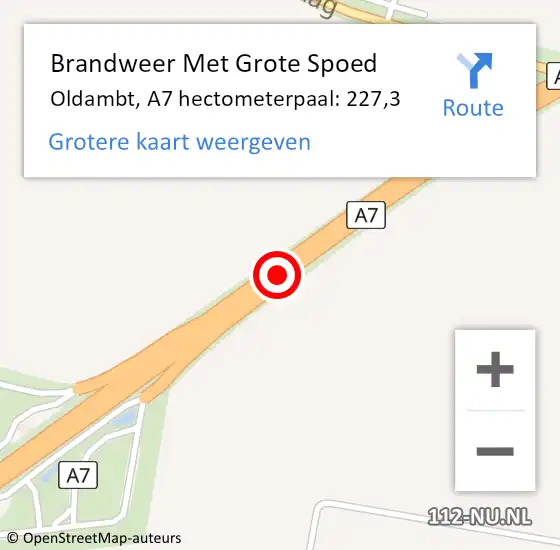 Locatie op kaart van de 112 melding: Brandweer Met Grote Spoed Naar Oldambt, A7 hectometerpaal: 227,3 op 19 november 2024 08:34