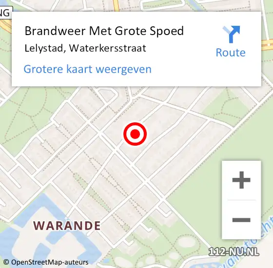 Locatie op kaart van de 112 melding: Brandweer Met Grote Spoed Naar Lelystad, Waterkersstraat op 19 november 2024 08:43