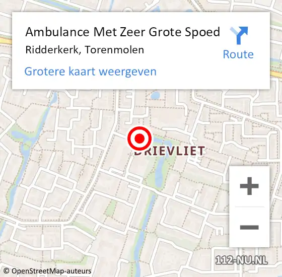 Locatie op kaart van de 112 melding: Ambulance Met Zeer Grote Spoed Naar Ridderkerk, Torenmolen op 19 november 2024 08:51