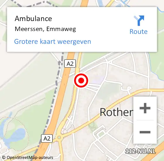 Locatie op kaart van de 112 melding: Ambulance Meerssen, Emmaweg op 27 oktober 2014 13:46