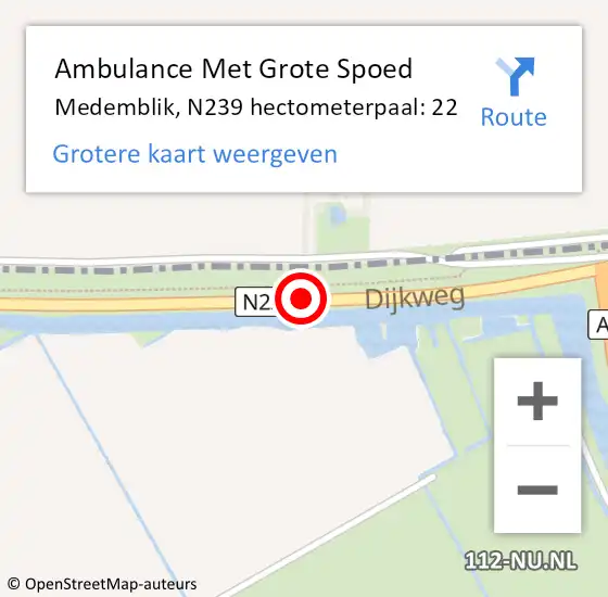 Locatie op kaart van de 112 melding: Ambulance Met Grote Spoed Naar Medemblik, N239 hectometerpaal: 22 op 19 november 2024 09:17