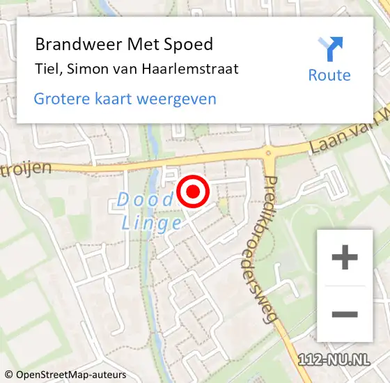 Locatie op kaart van de 112 melding: Brandweer Met Spoed Naar Tiel, Simon van Haarlemstraat op 19 november 2024 09:23