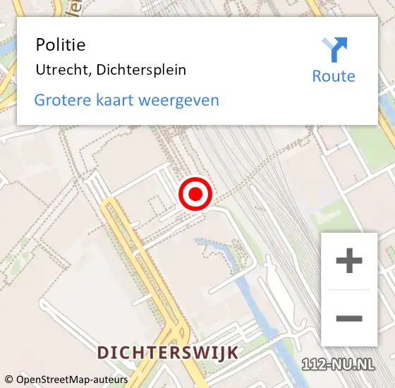 Locatie op kaart van de 112 melding: Politie Utrecht, Dichtersplein op 19 november 2024 09:42