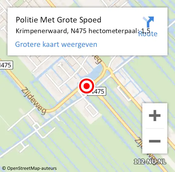 Locatie op kaart van de 112 melding: Politie Met Grote Spoed Naar Krimpenerwaard, N475 hectometerpaal: 1,5 op 19 november 2024 09:48