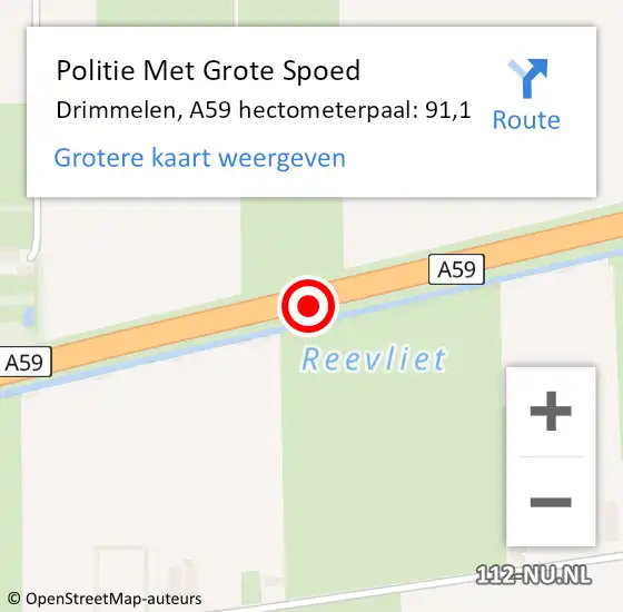 Locatie op kaart van de 112 melding: Politie Met Grote Spoed Naar Drimmelen, A59 hectometerpaal: 91,1 op 19 november 2024 09:52