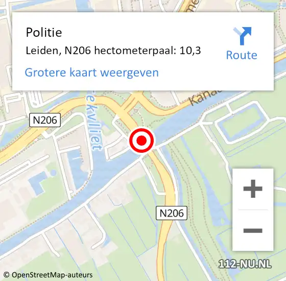 Locatie op kaart van de 112 melding: Politie Leiden, N206 hectometerpaal: 10,3 op 19 november 2024 09:55