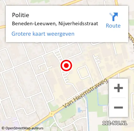 Locatie op kaart van de 112 melding: Politie Beneden-Leeuwen, Nijverheidsstraat op 19 november 2024 11:01