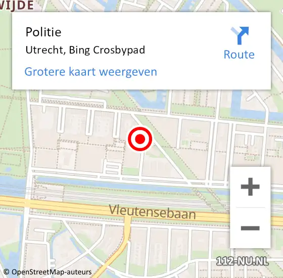 Locatie op kaart van de 112 melding: Politie Utrecht, Bing Crosbypad op 19 november 2024 11:52